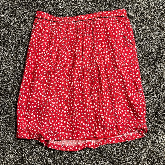 Promod women’s 8 red floral skirt black buttons spring summer fall pockets - Picture 1 of 7